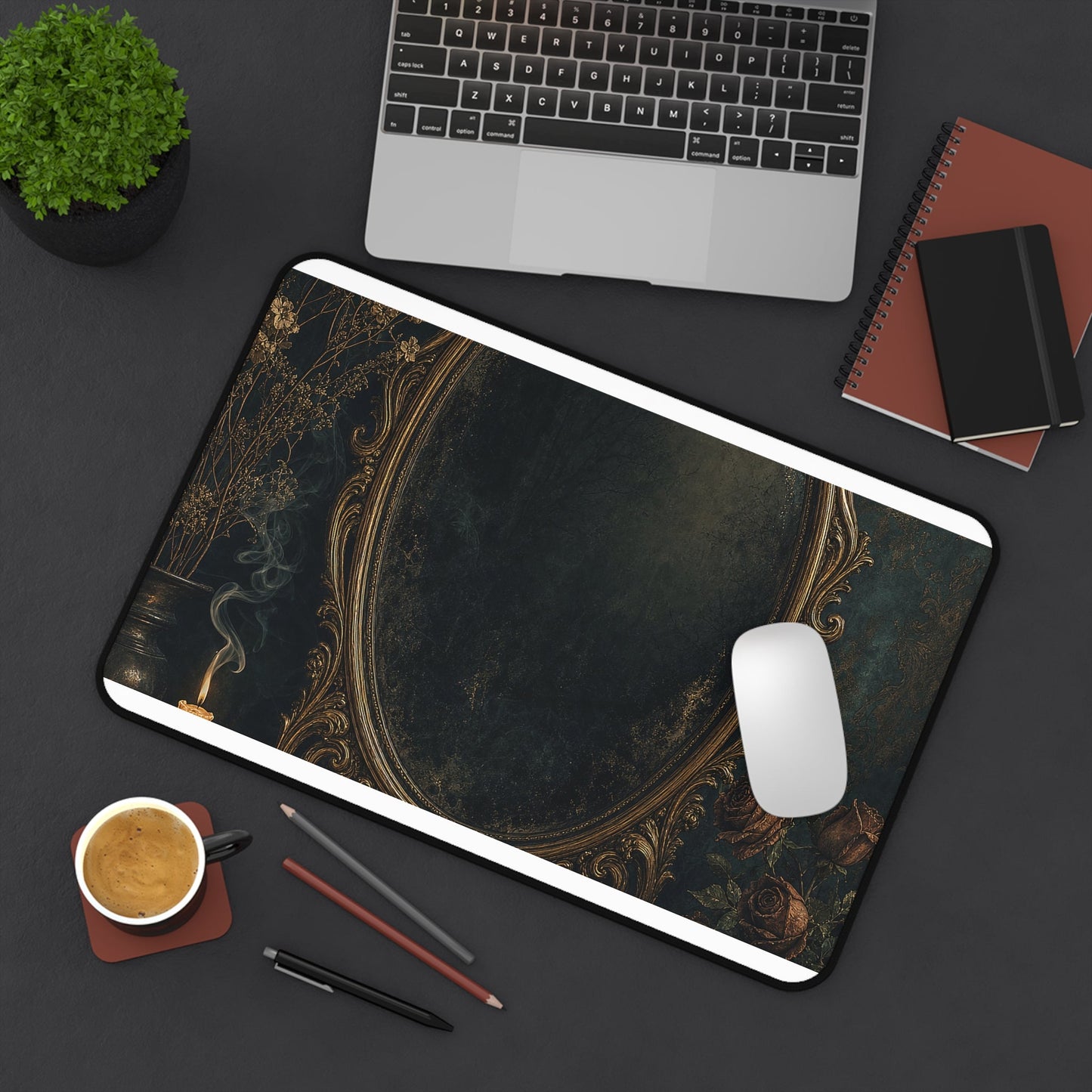 Dark Mirror In Ornate Frame - Dark Academia Gaming Desk Mat - Moikas