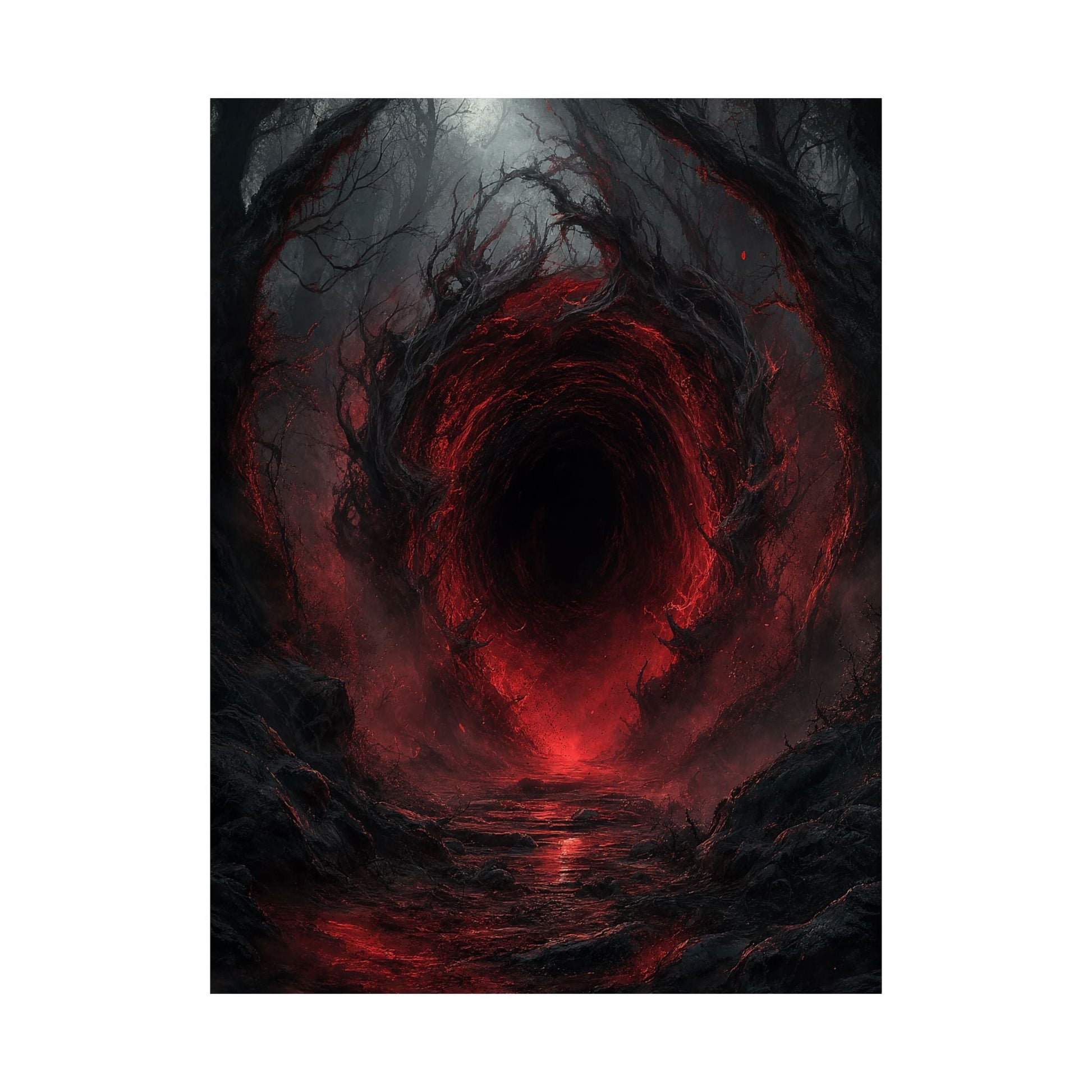 Dark Portal Opening In Forest - Dark Fantasy Art Print (Matte Poster) - Moikas