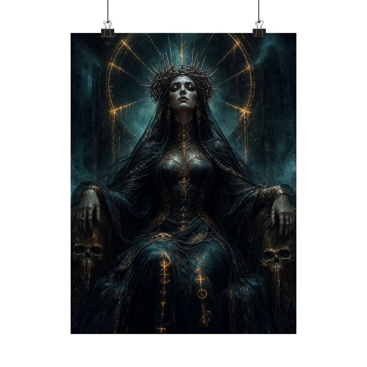 Dark Queen With Crown Of Thorns - Dark Fantasy Art Print (Matte Poster) - Moikas