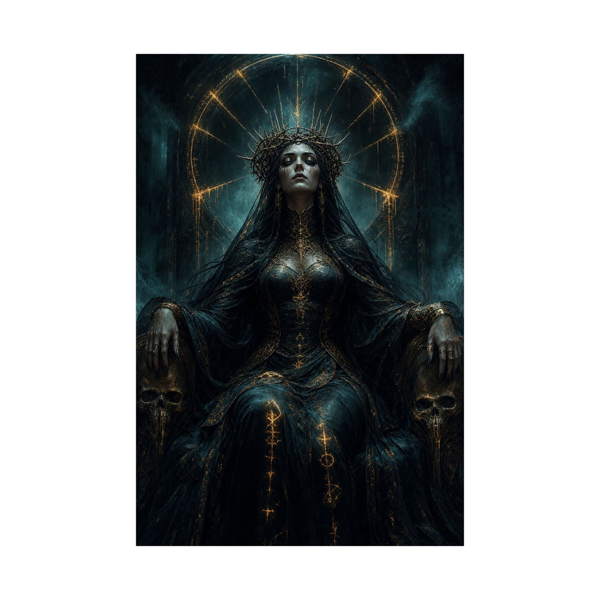 Dark Queen With Crown Of Thorns - Dark Fantasy Art Print (Matte Poster) - Moikas