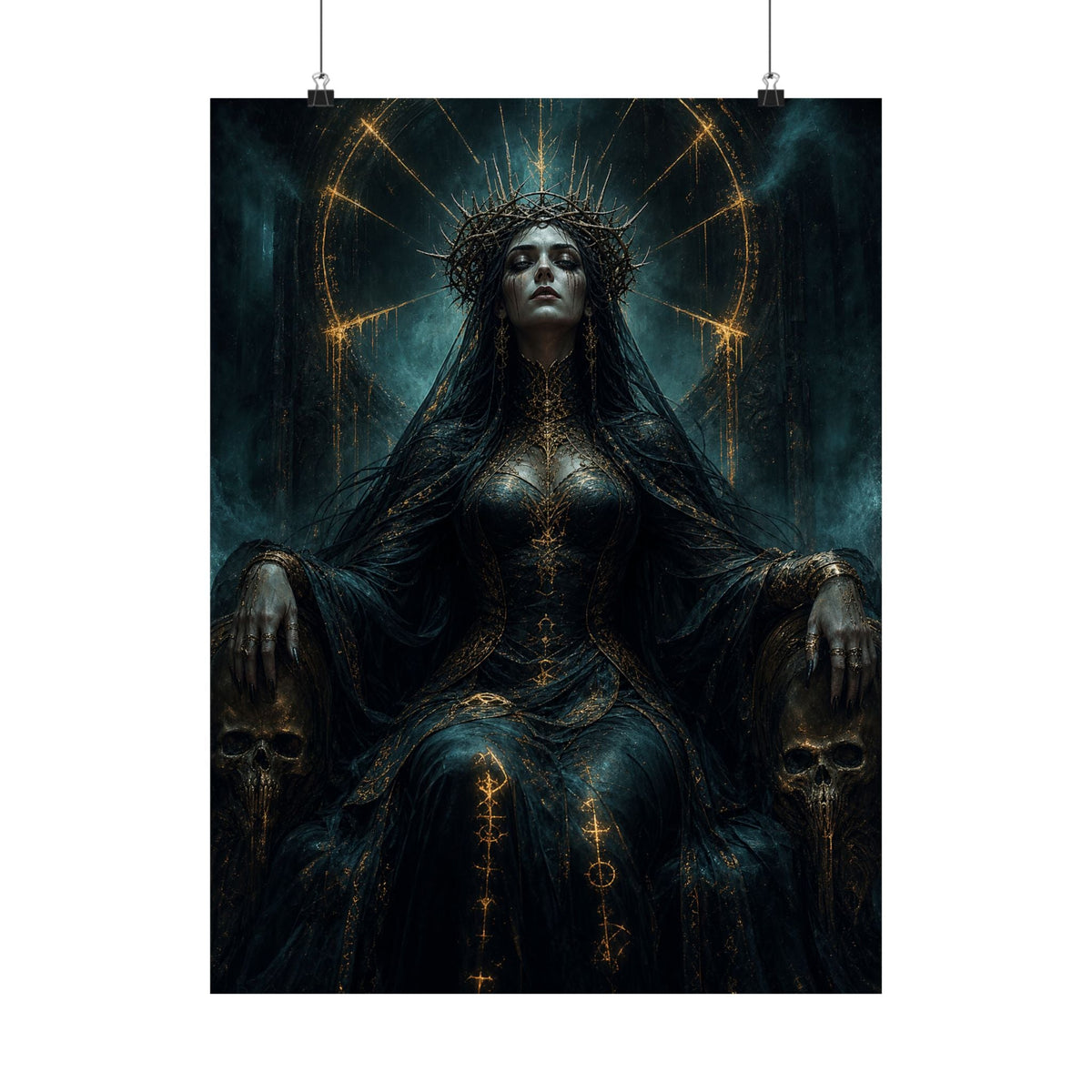 Dark Queen With Crown Of Thorns - Dark Fantasy Art Print (Matte Poster) - Moikas