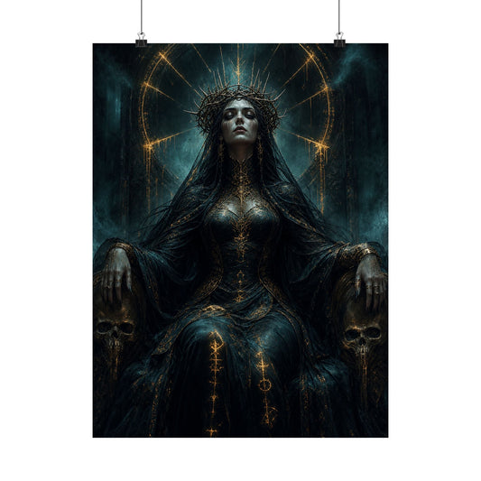 Dark Queen With Crown Of Thorns - Dark Fantasy Art Print (Matte Poster) - Moikas