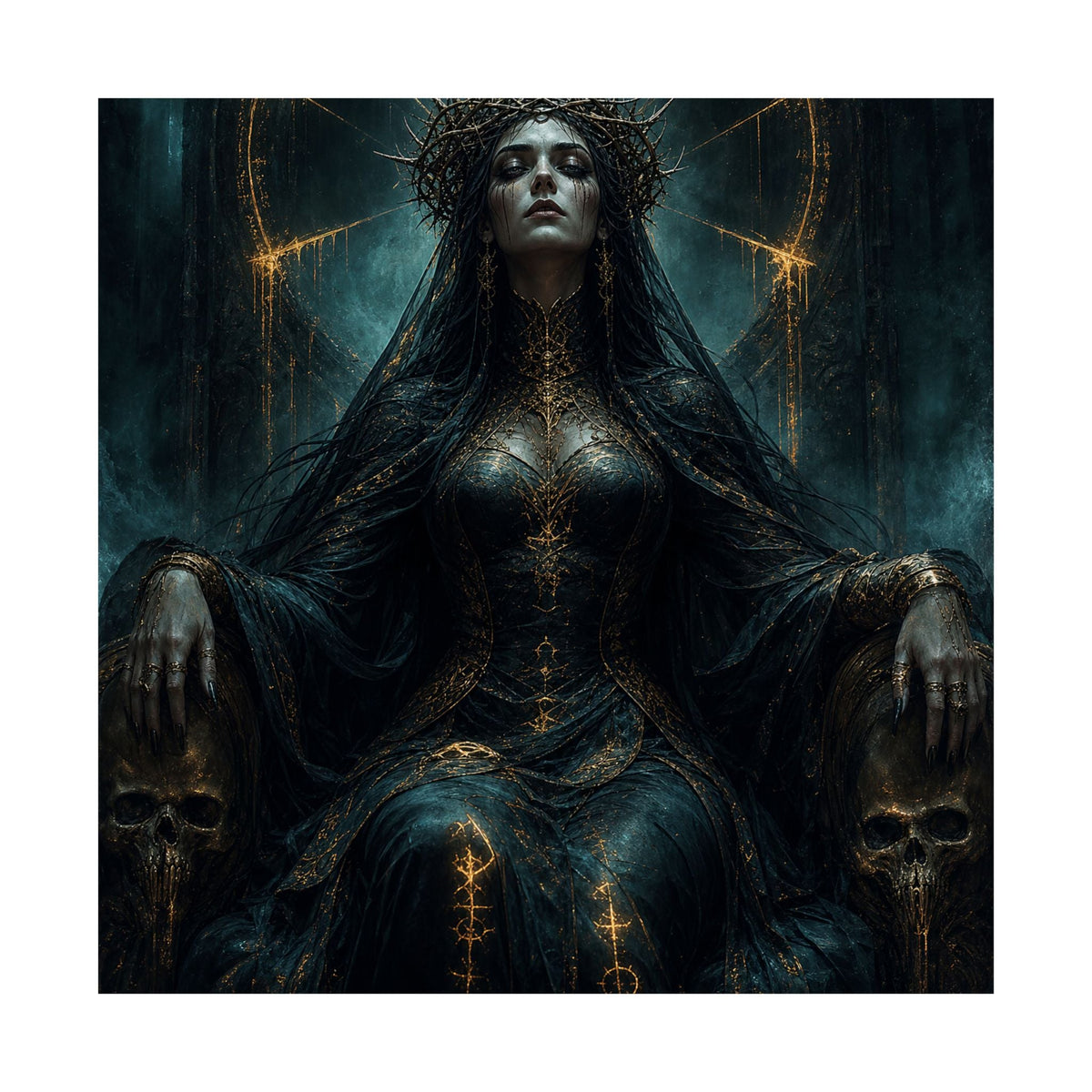 Dark Queen With Crown Of Thorns - Dark Fantasy Art Print (Matte Poster) - Moikas
