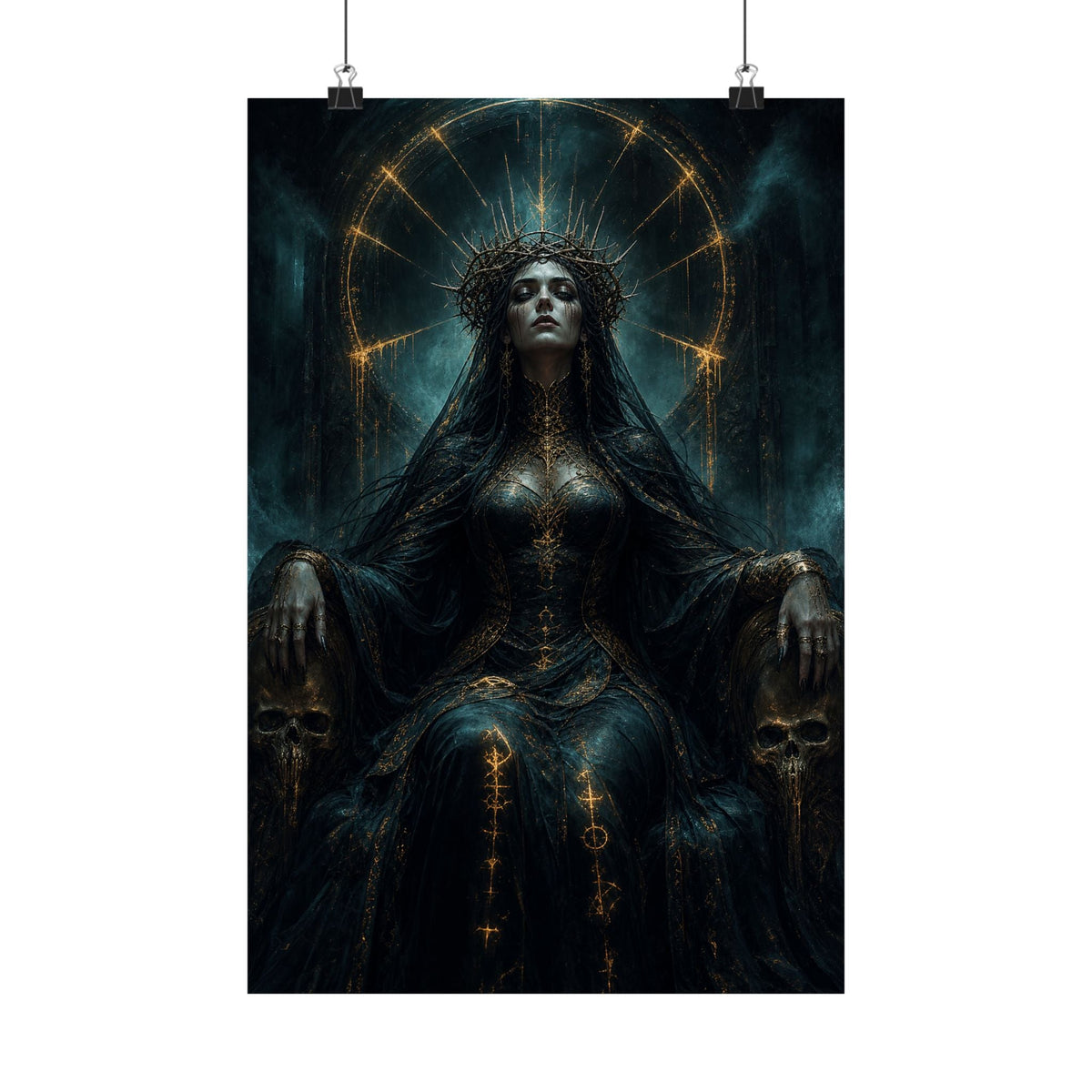 Dark Queen With Crown Of Thorns - Dark Fantasy Art Print (Matte Poster) - Moikas