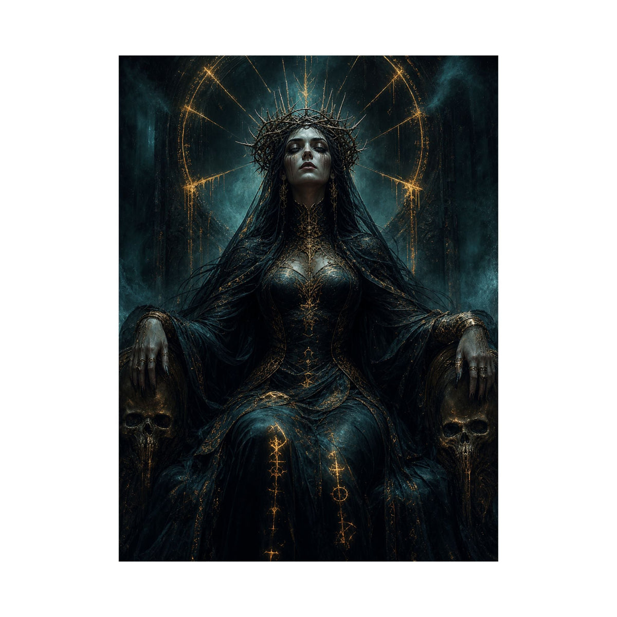 Dark Queen With Crown Of Thorns - Dark Fantasy Art Print (Matte Poster) - Moikas