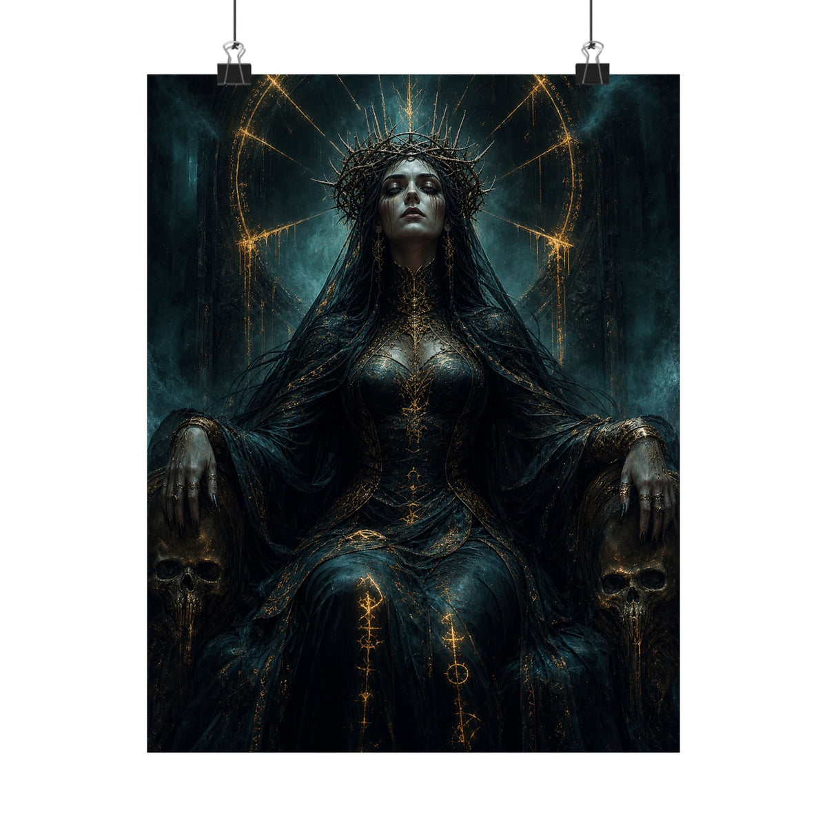 Dark Queen With Crown Of Thorns - Dark Fantasy Art Print (Matte Poster) - Moikas