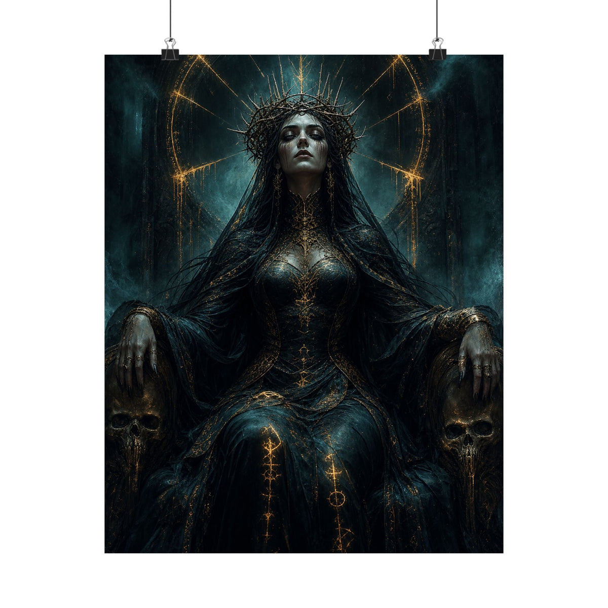 Dark Queen With Crown Of Thorns - Dark Fantasy Art Print (Matte Poster) - Moikas