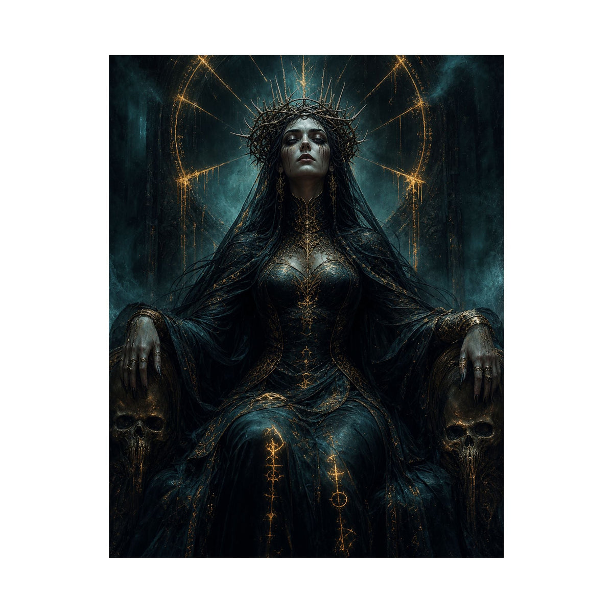 Dark Queen With Crown Of Thorns - Dark Fantasy Art Print (Matte Poster) - Moikas