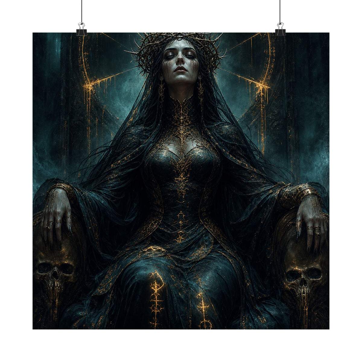 Dark Queen With Crown Of Thorns - Dark Fantasy Art Print (Matte Poster) - Moikas