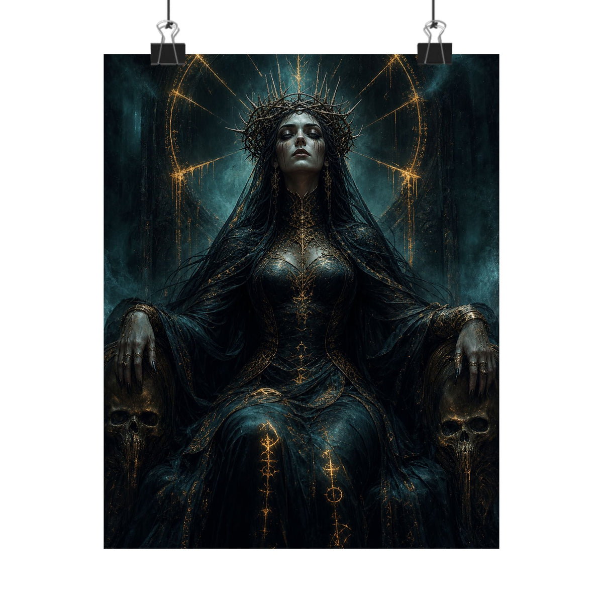 Dark Queen With Crown Of Thorns - Dark Fantasy Art Print (Matte Poster) - Moikas