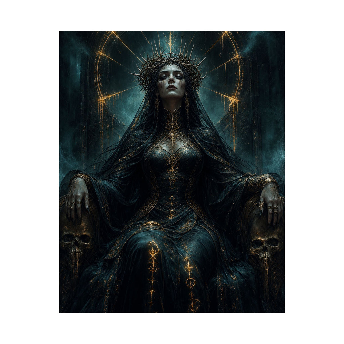 Dark Queen With Crown Of Thorns - Dark Fantasy Art Print (Matte Poster) - Moikas