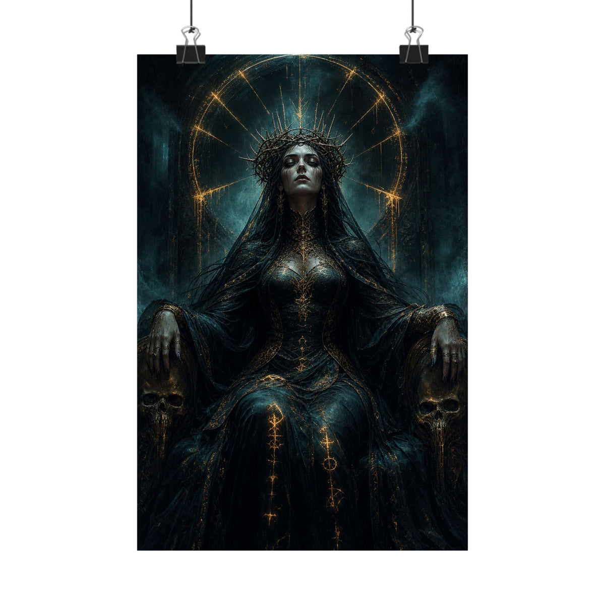 Dark Queen With Crown Of Thorns - Dark Fantasy Art Print (Matte Poster) - Moikas