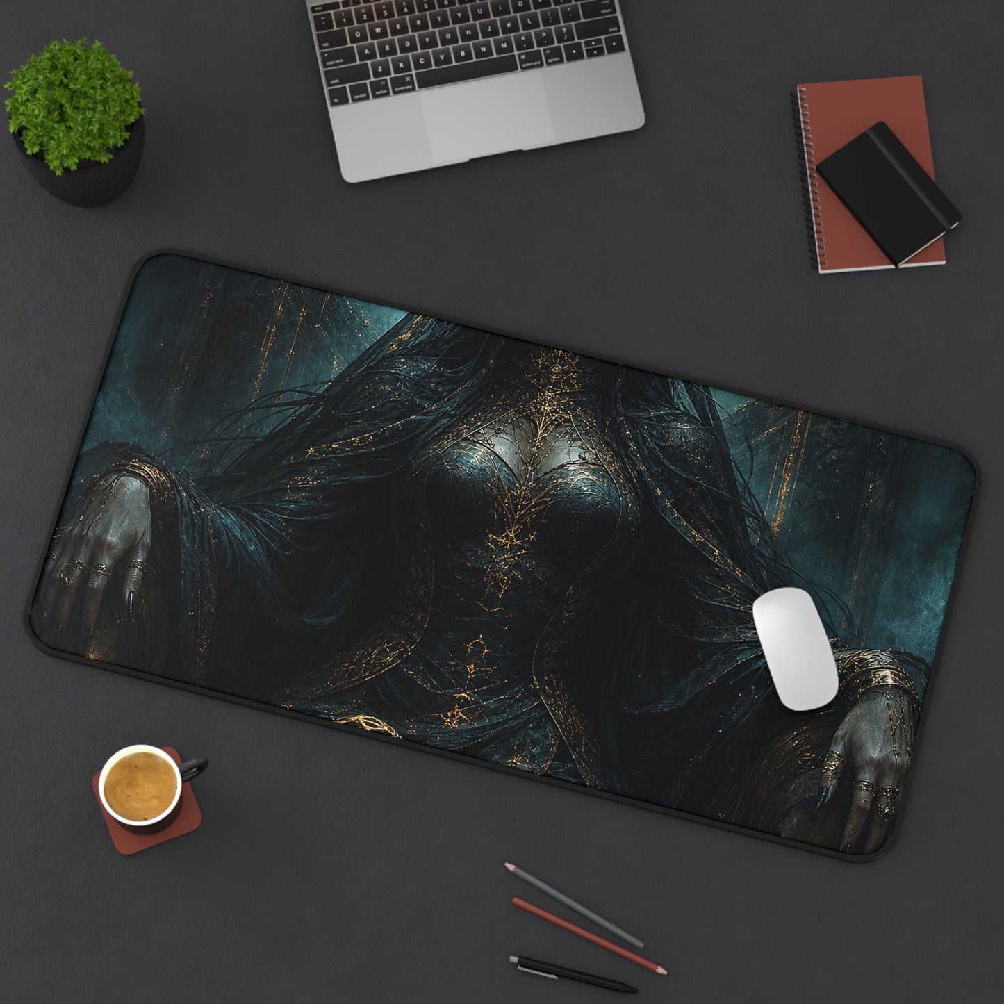 Dark Queen With Crown Of Thorns - Dark Fantasy Gaming Desk Mat - Moikas