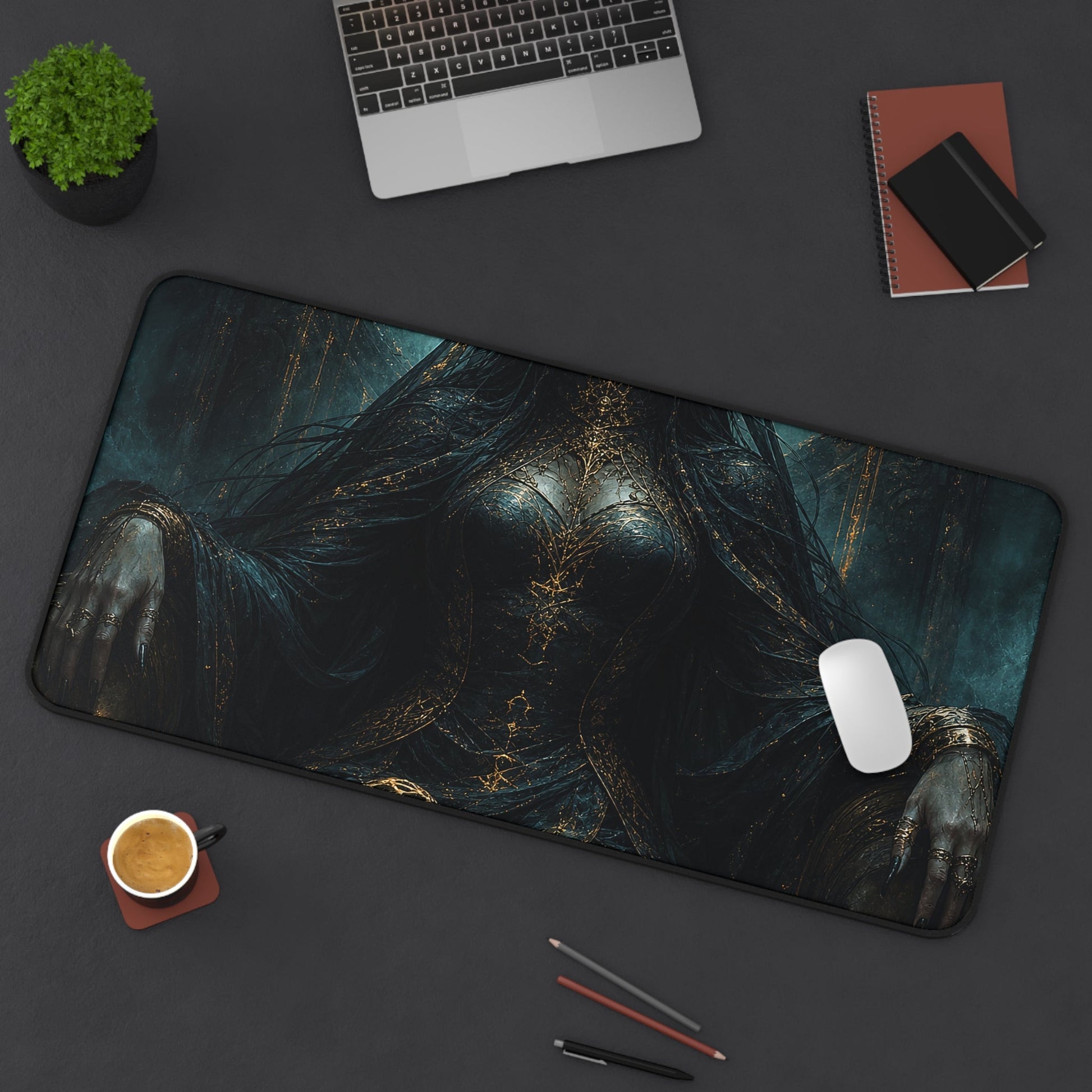 Dark Queen With Crown Of Thorns - Dark Fantasy Gaming Desk Mat - Moikas