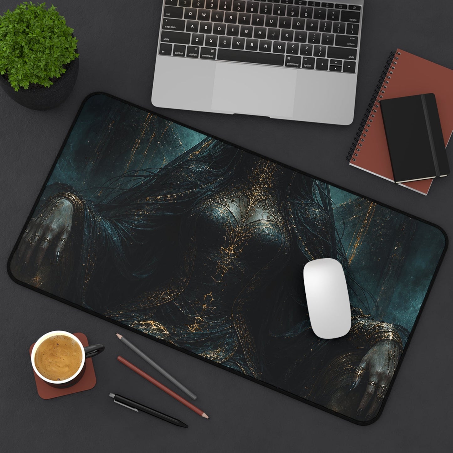 Dark Queen With Crown Of Thorns - Dark Fantasy Gaming Desk Mat - Moikas