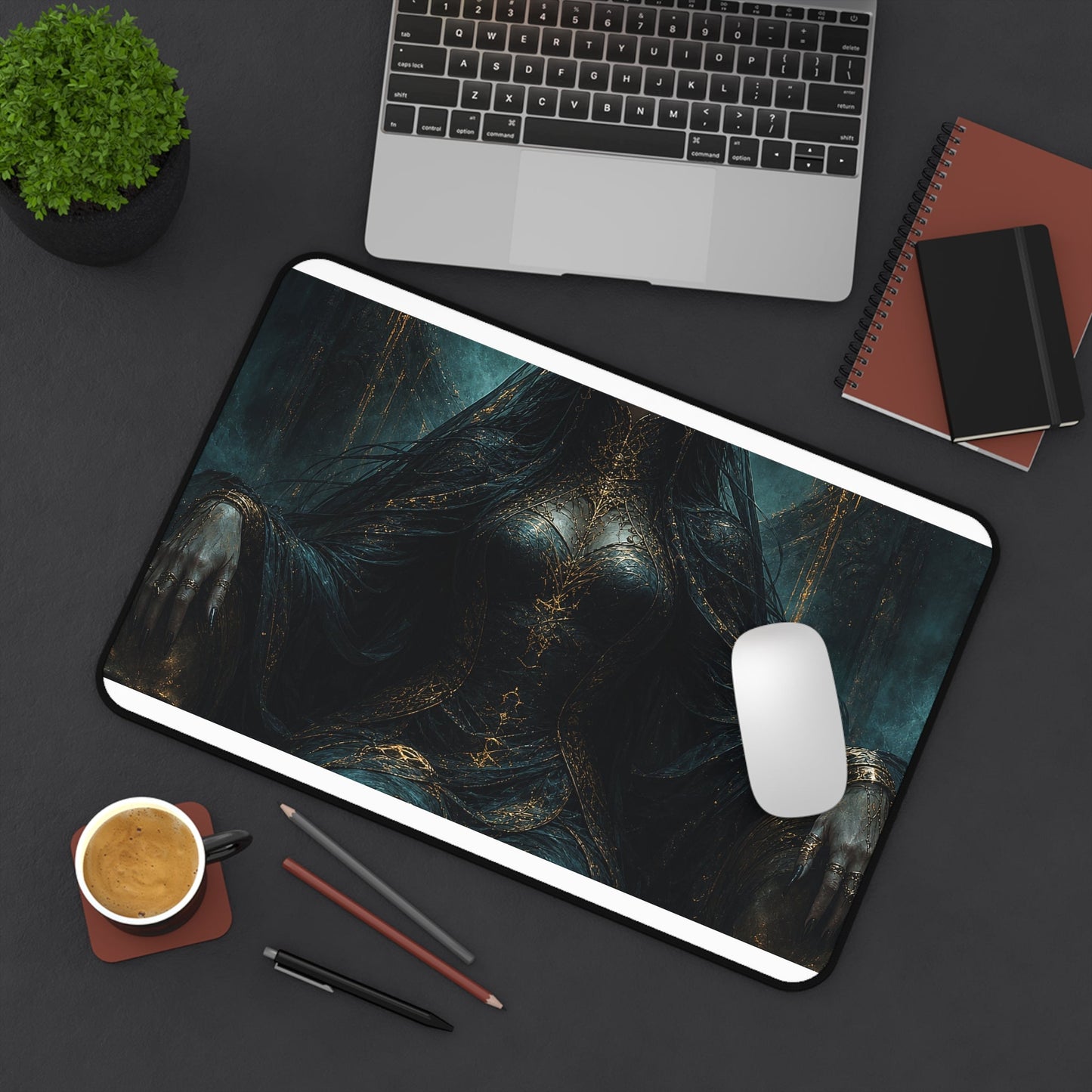 Dark Queen With Crown Of Thorns - Dark Fantasy Gaming Desk Mat - Moikas