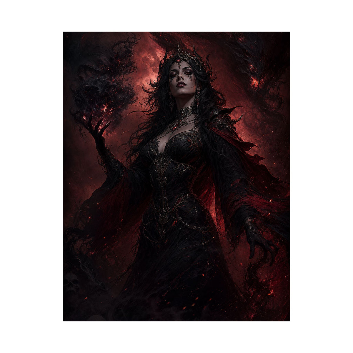 Dark Sorceress With Shadow Magic - Dark Fantasy Art Print (Matte Poster) - Moikas