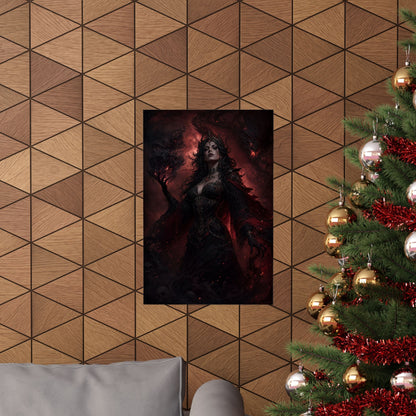 Dark Sorceress With Shadow Magic - Dark Fantasy Art Print (Matte Poster) - Moikas