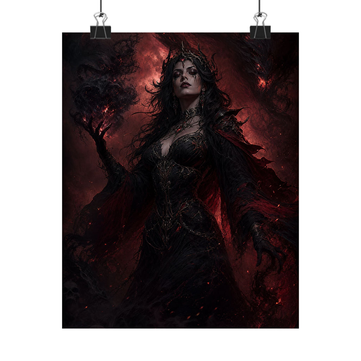 Dark Sorceress With Shadow Magic - Dark Fantasy Art Print (Matte Poster) - Moikas