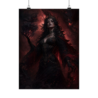 Dark Sorceress With Shadow Magic - Dark Fantasy Art Print (Matte Poster) - Moikas