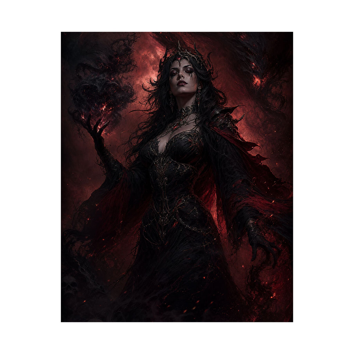 Dark Sorceress With Shadow Magic - Dark Fantasy Art Print (Matte Poster) - Moikas