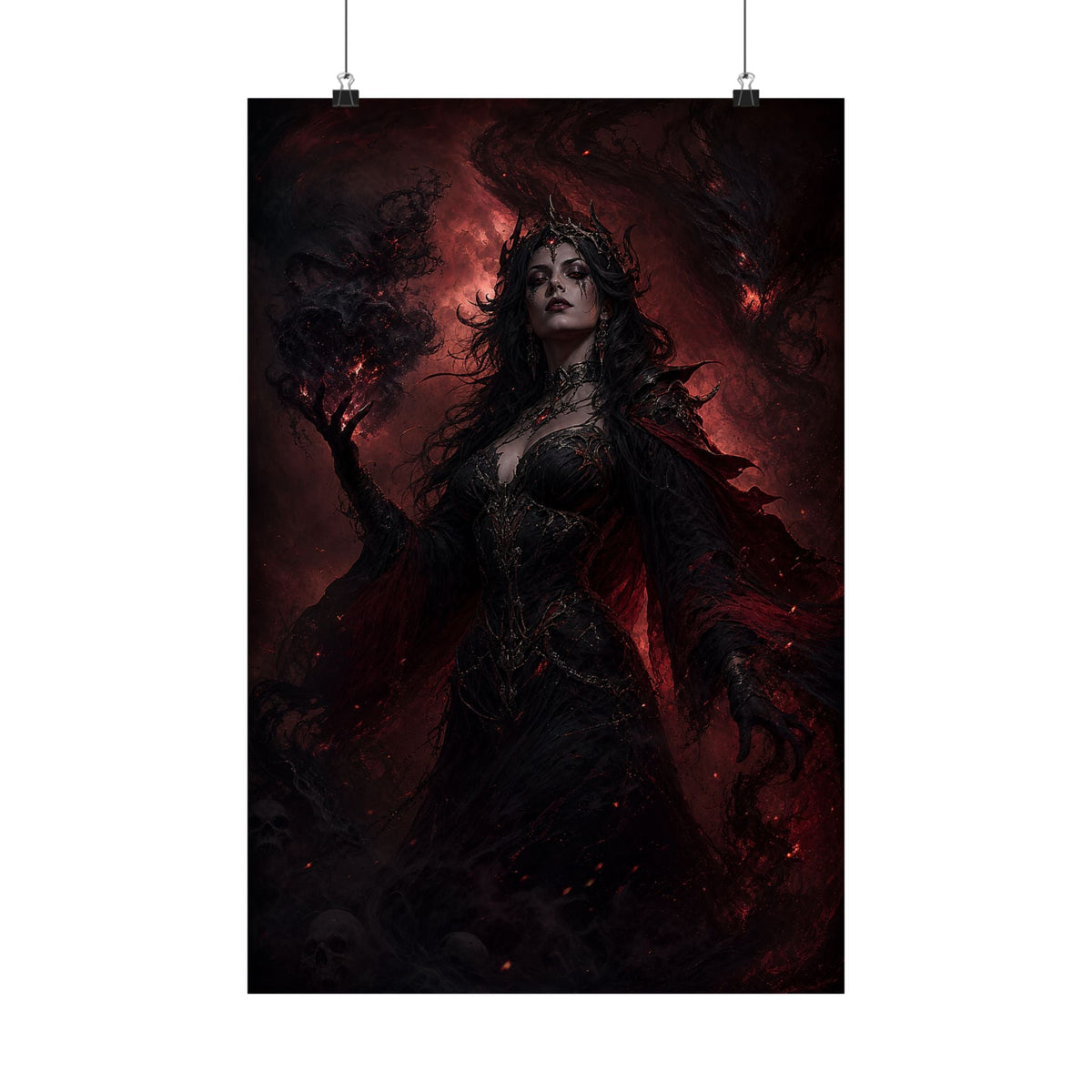 Dark Sorceress With Shadow Magic - Dark Fantasy Art Print (Matte Poster) - Moikas