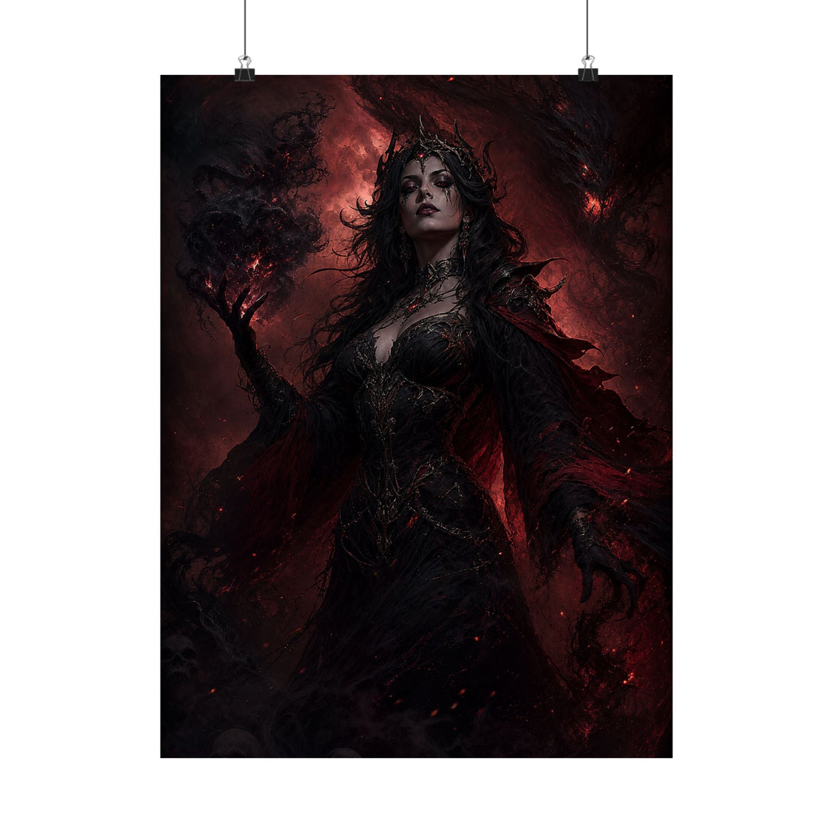 Dark Sorceress With Shadow Magic - Dark Fantasy Art Print (Matte Poster) - Moikas