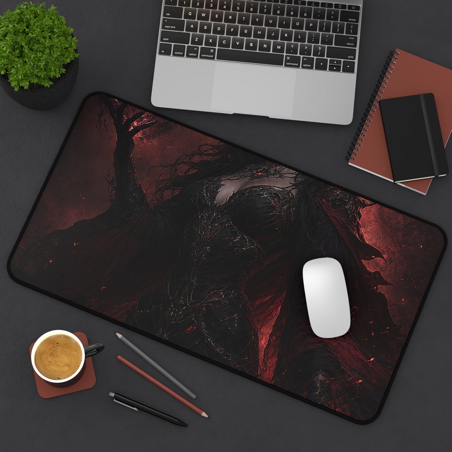 Dark Sorceress With Shadow Magic - Dark Fantasy Gaming Desk Mat - Moikas