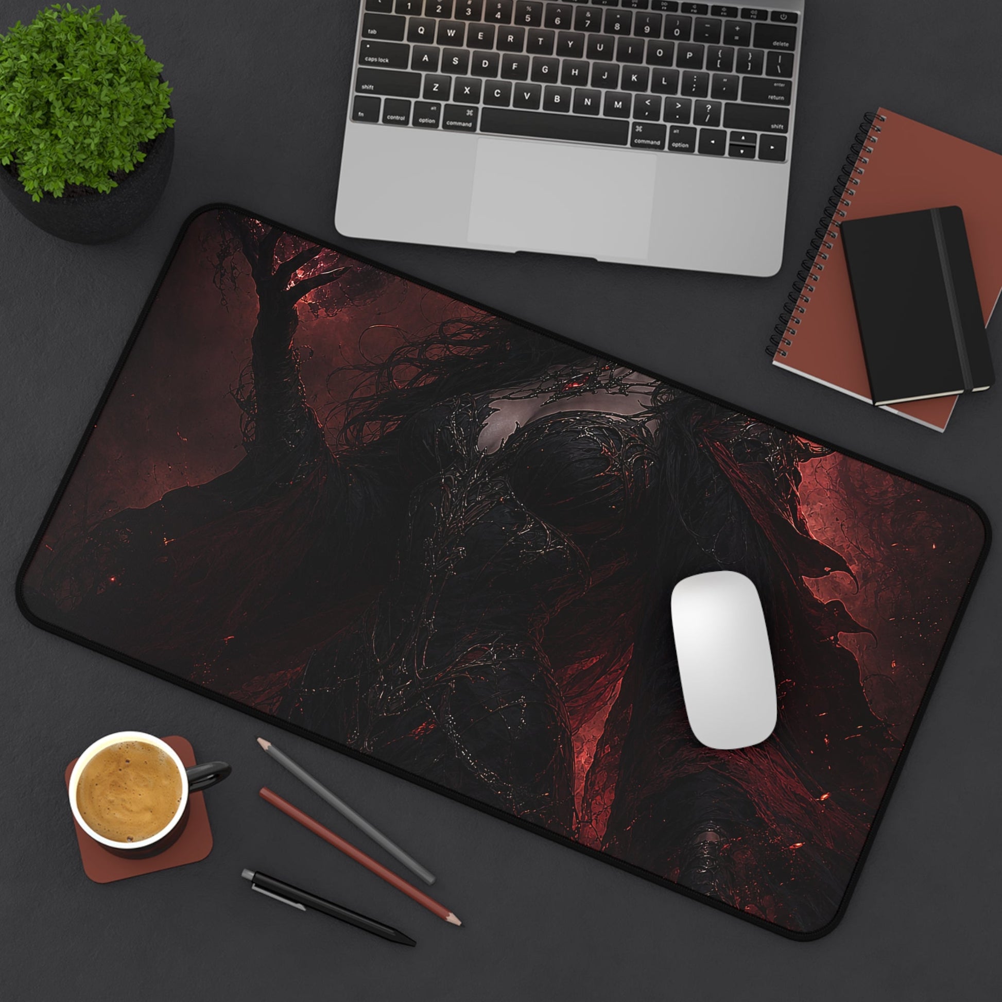 Dark Sorceress With Shadow Magic - Dark Fantasy Gaming Desk Mat - Moikas