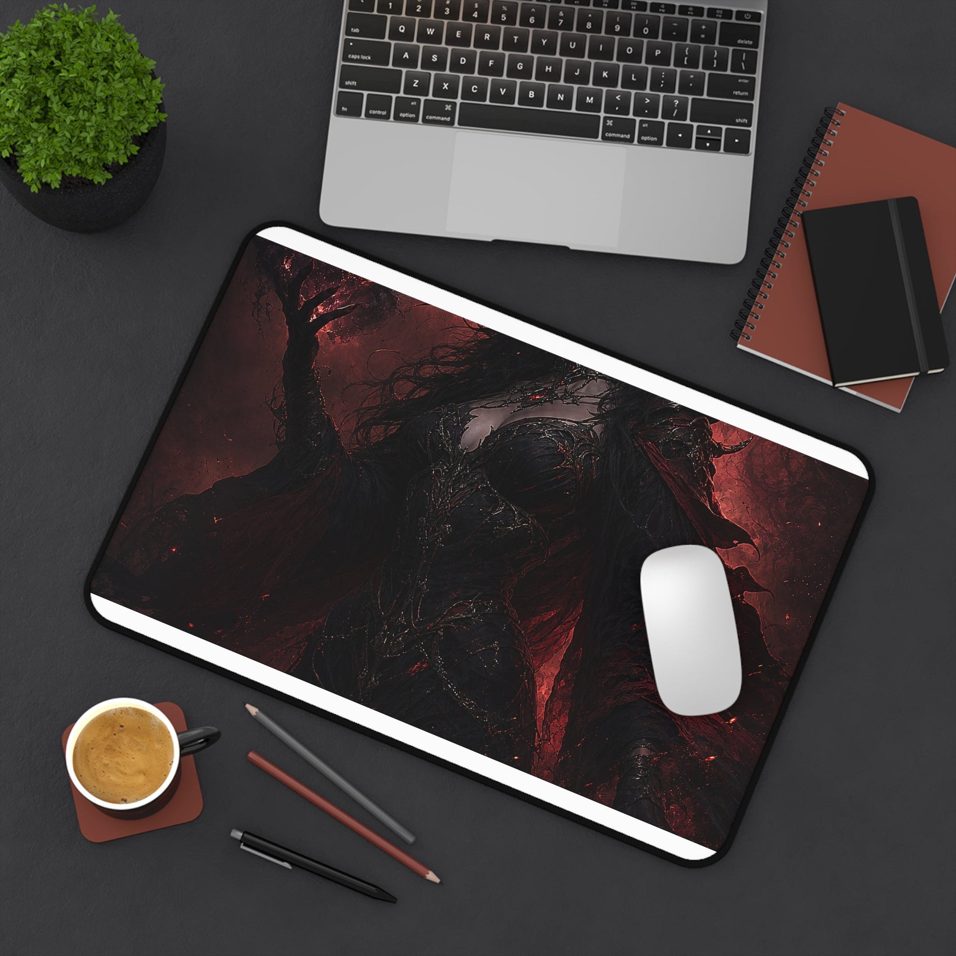 Dark Sorceress With Shadow Magic - Dark Fantasy Gaming Desk Mat - Moikas