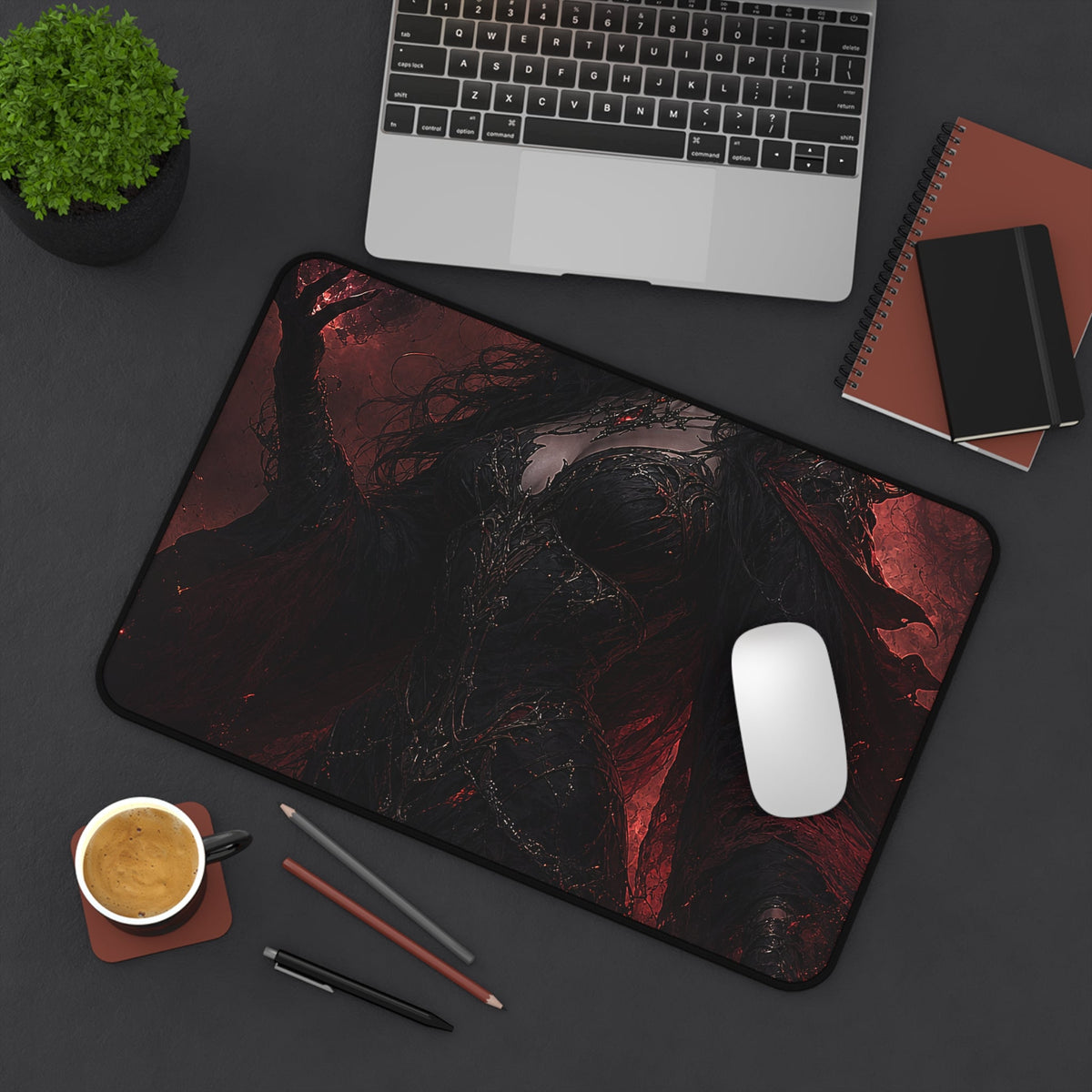 Dark Sorceress With Shadow Magic - Dark Fantasy Gaming Desk Mat - Moikas