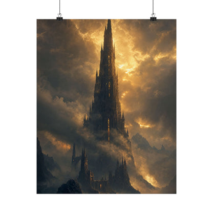 Dark Tower Piercing The Clouds - Dark Fantasy Art Print (Matte Poster) - Moikas