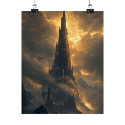Dark Tower Piercing The Clouds - Dark Fantasy Art Print (Matte Poster) - Moikas