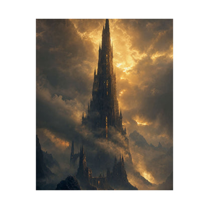 Dark Tower Piercing The Clouds - Dark Fantasy Art Print (Matte Poster) - Moikas