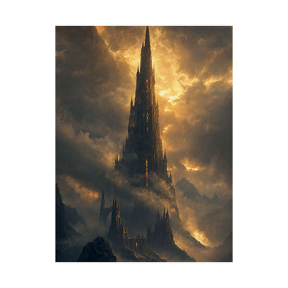 Dark Tower Piercing The Clouds - Dark Fantasy Art Print (Matte Poster) - Moikas