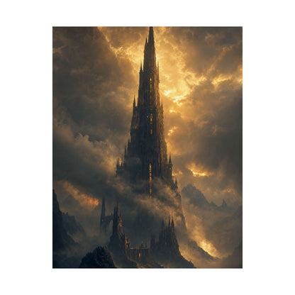 Dark Tower Piercing The Clouds - Dark Fantasy Art Print (Matte Poster) - Moikas