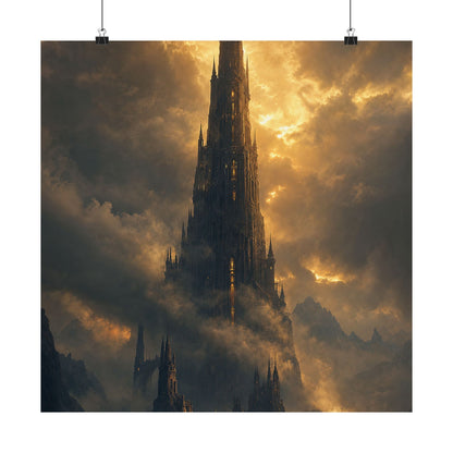 Dark Tower Piercing The Clouds - Dark Fantasy Art Print (Matte Poster) - Moikas