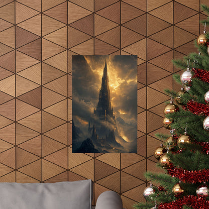 Dark Tower Piercing The Clouds - Dark Fantasy Art Print (Matte Poster) - Moikas