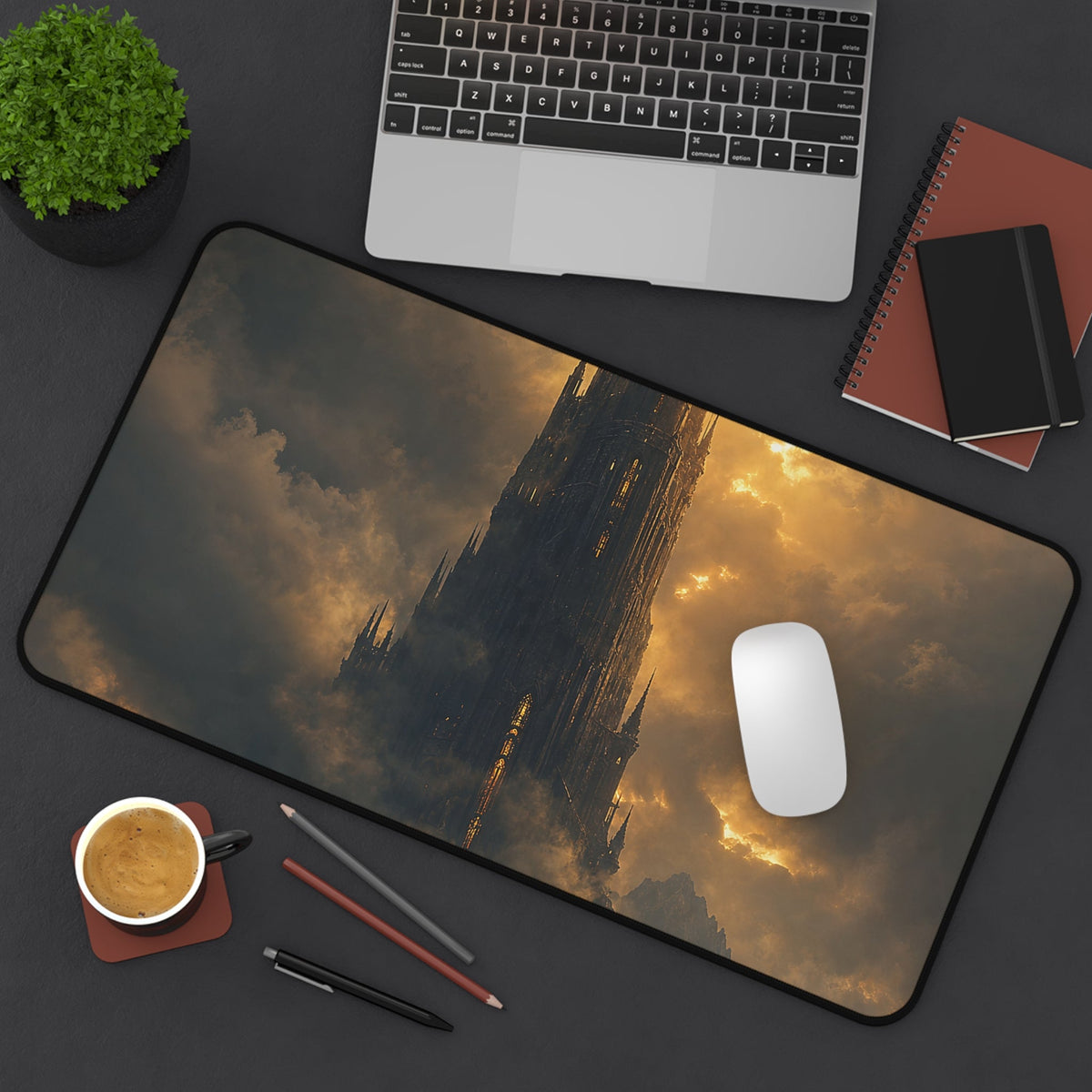 Dark Tower Piercing The Clouds - Dark Fantasy Gaming Desk Mat - Moikas