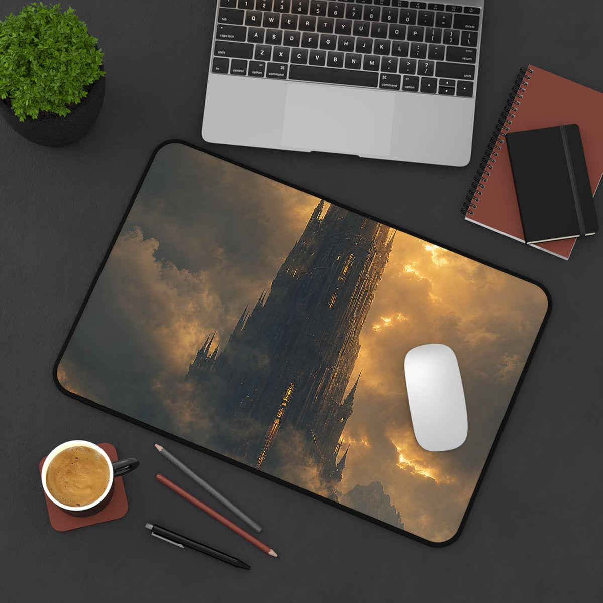 Dark Tower Piercing The Clouds - Dark Fantasy Gaming Desk Mat - Moikas