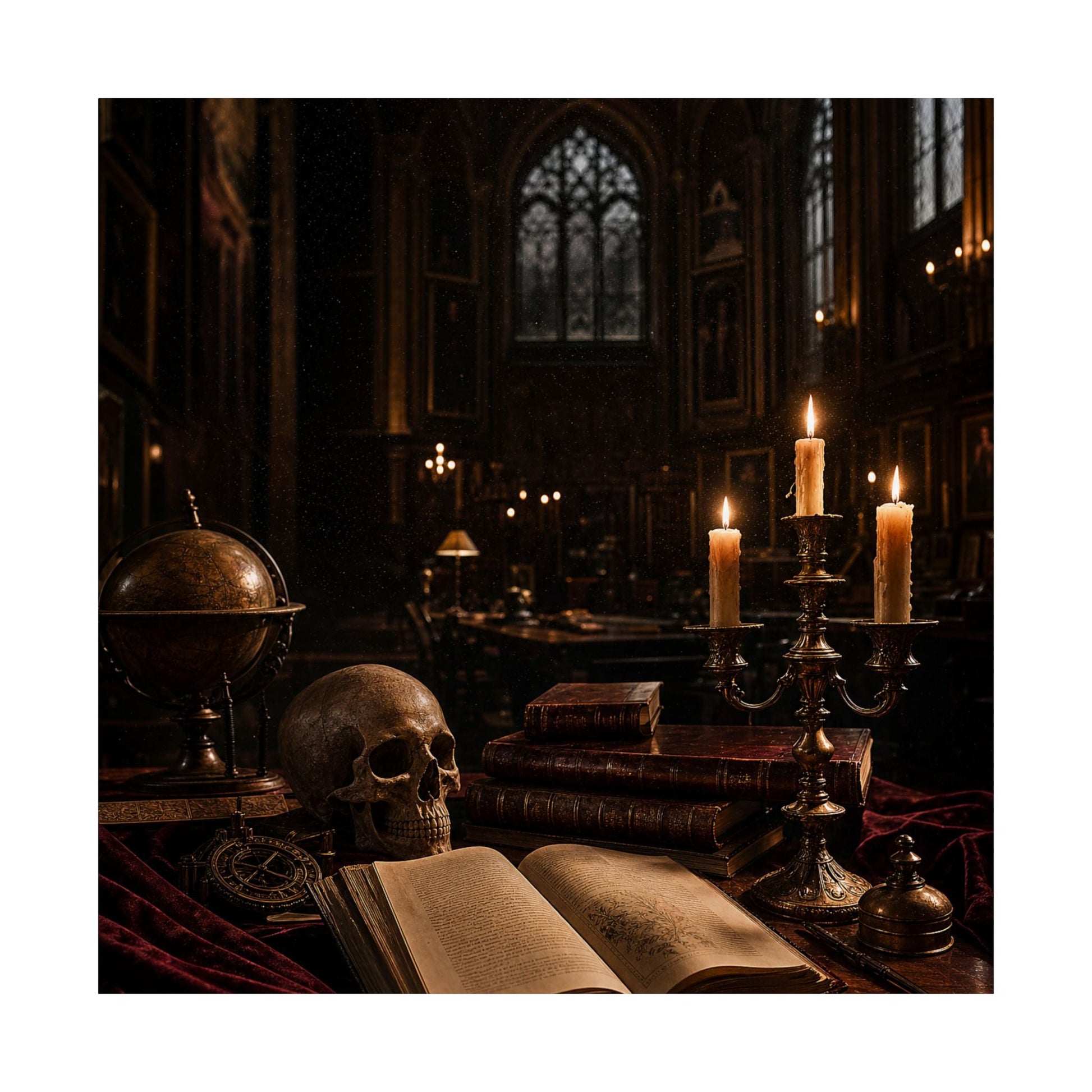 Dark University Hall At Midnight - Dark Academia Art Print (Matte Poster) - Moikas