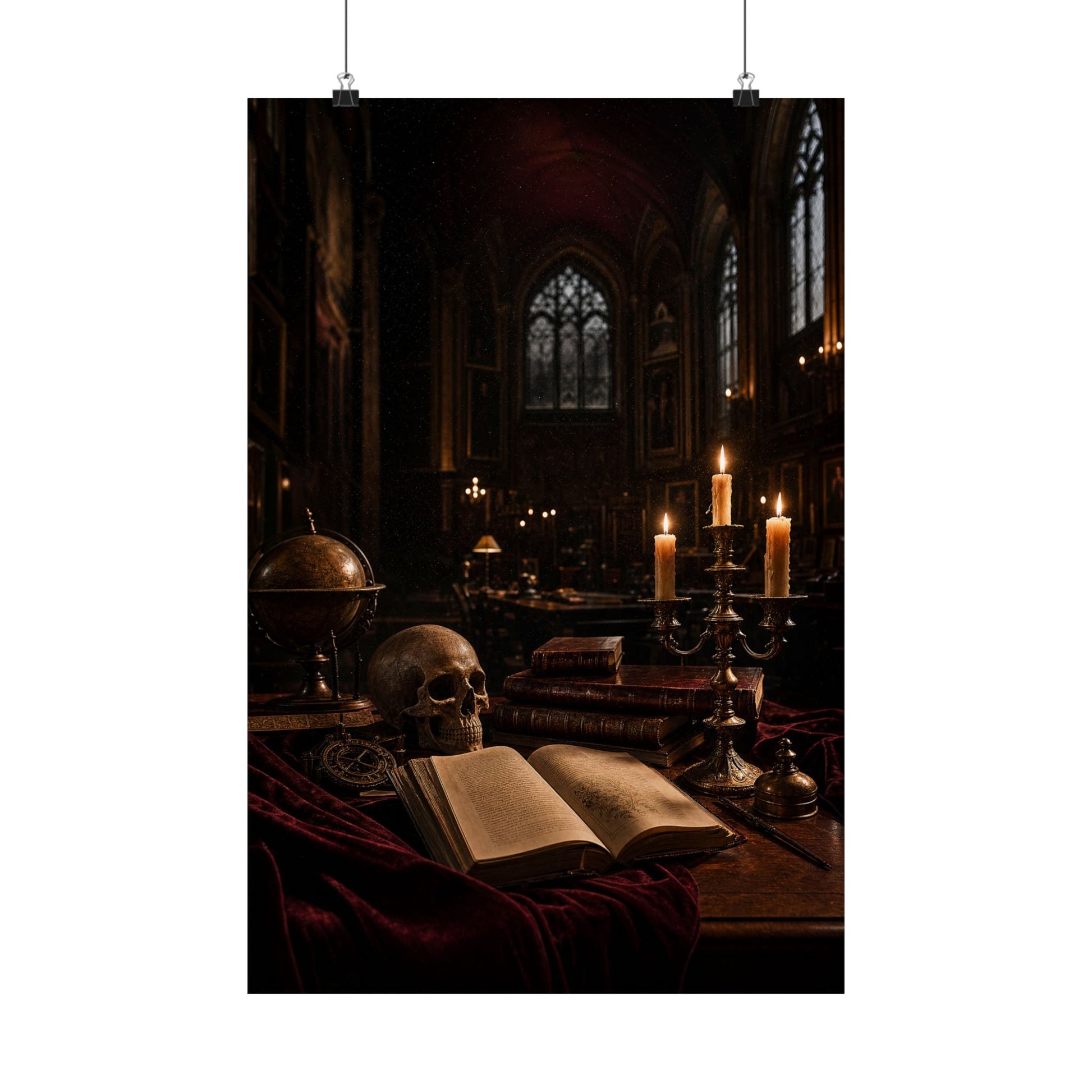 Dark University Hall At Midnight - Dark Academia Art Print (Matte Poster) - Moikas
