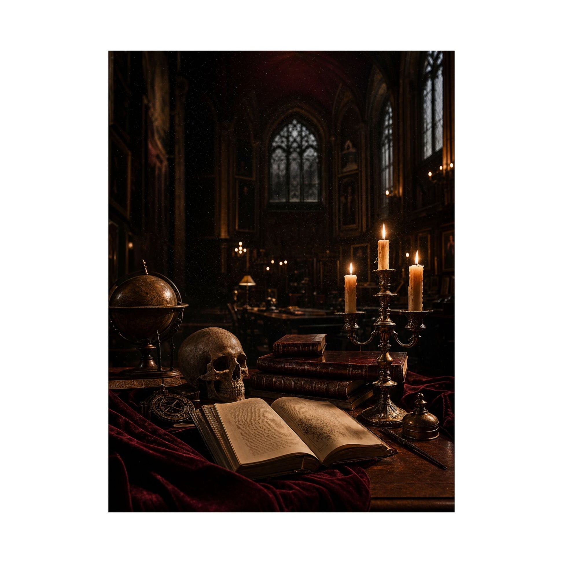 Dark University Hall At Midnight - Dark Academia Art Print (Matte Poster) - Moikas