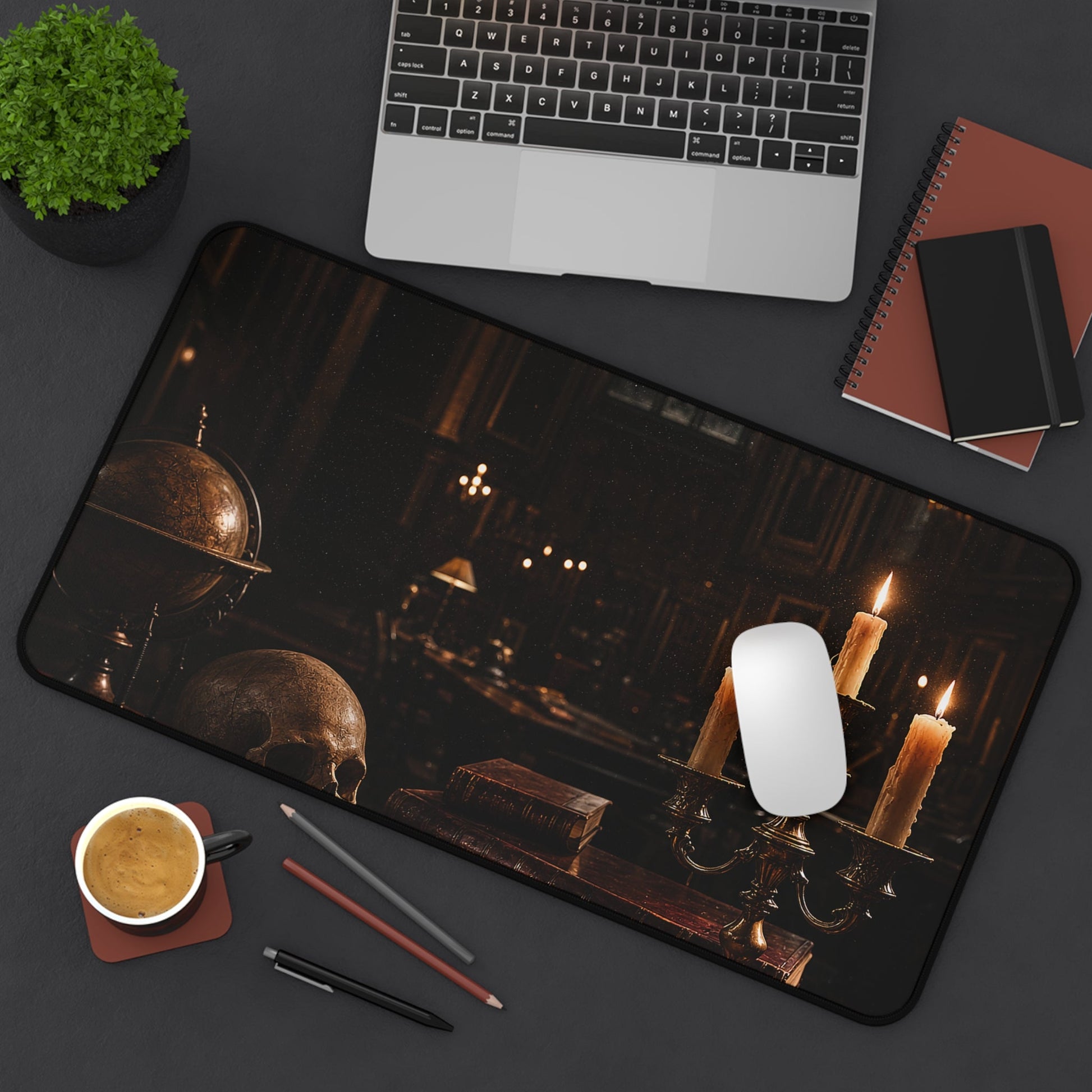 Dark University Hall At Midnight - Dark Academia Gaming Desk Mat - Moikas