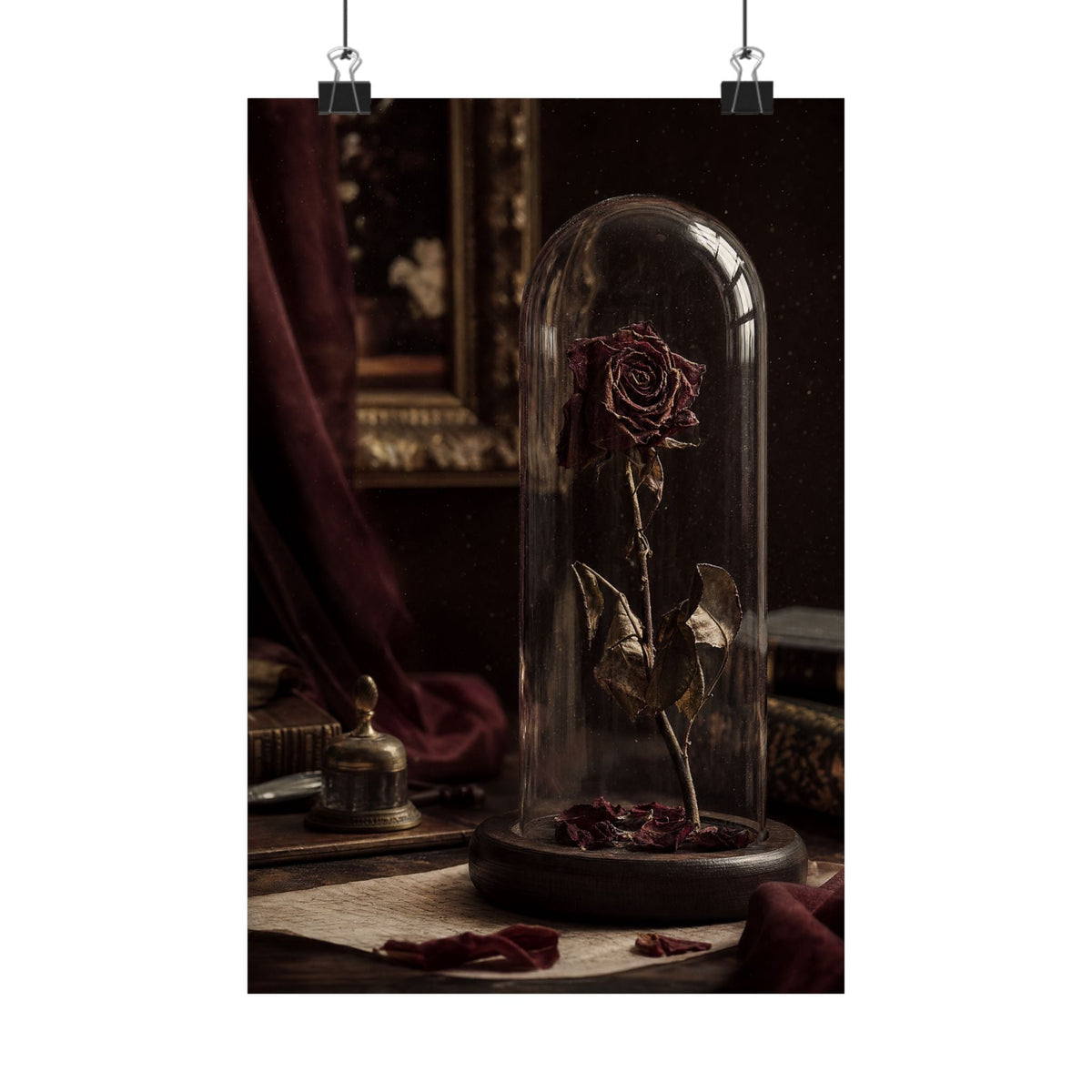 Dead Rose In Glass Dome - Dark Academia Art Print (Matte Poster) - Moikas