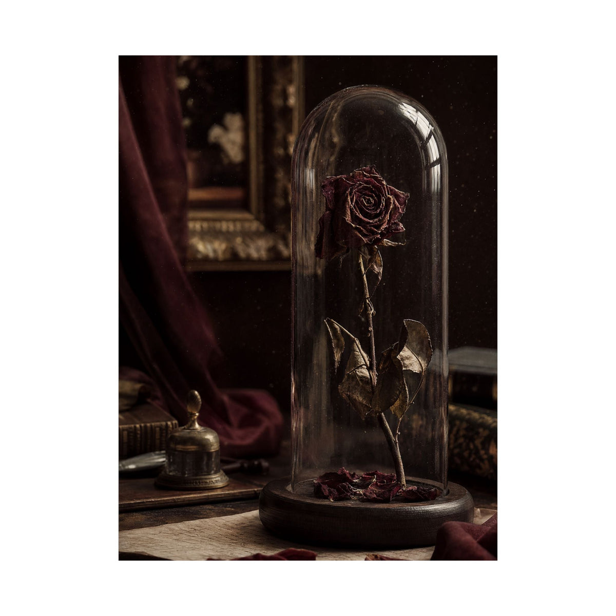 Dead Rose In Glass Dome - Dark Academia Art Print (Matte Poster) - Moikas