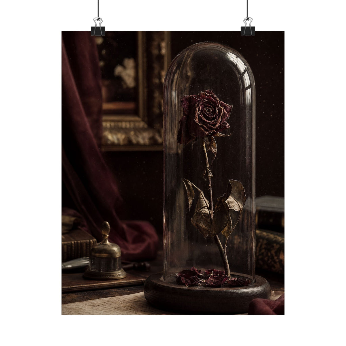 Dead Rose In Glass Dome - Dark Academia Art Print (Matte Poster) - Moikas