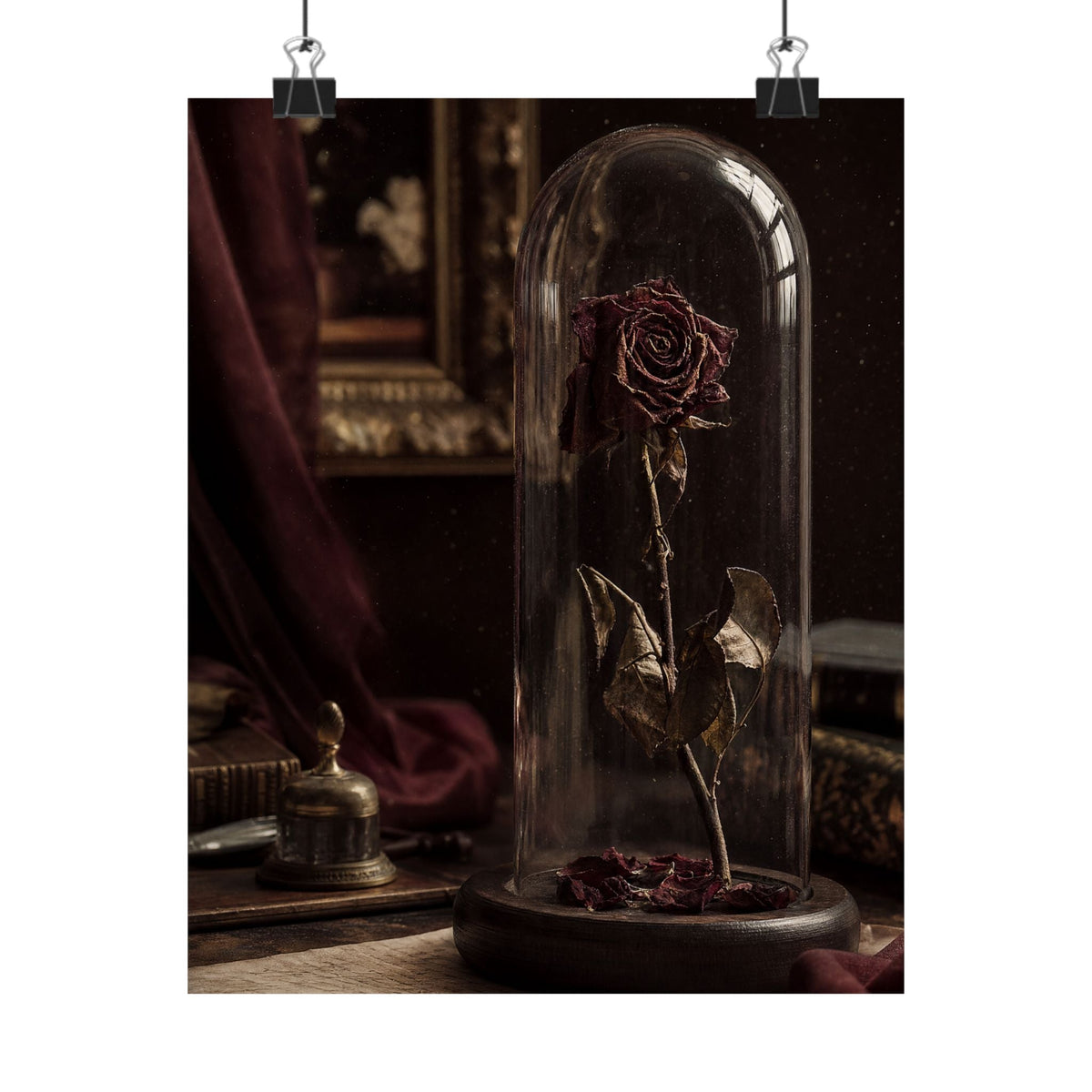 Dead Rose In Glass Dome - Dark Academia Art Print (Matte Poster) - Moikas