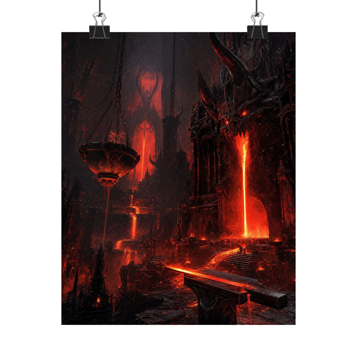 Demon Forge With Molten Metal - Dark Fantasy Art Print (Matte Poster) - Moikas
