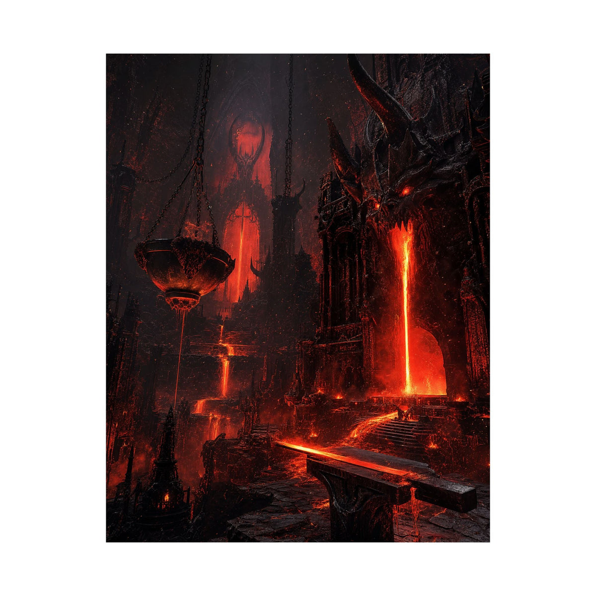 Demon Forge With Molten Metal - Dark Fantasy Art Print (Matte Poster) - Moikas